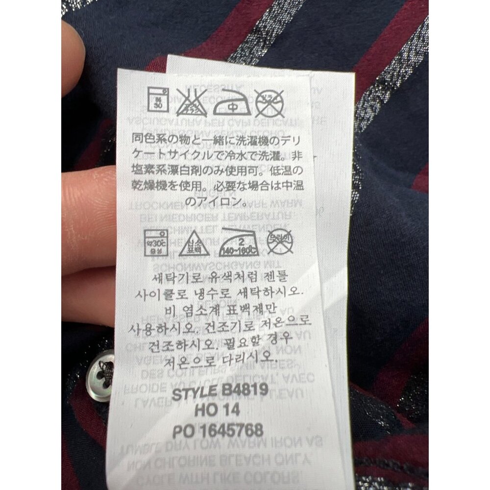 J Crew Metallic Stripe Popover Tunic Shirt Womens 16 Navy Cotton Blend Preppy - Picture 10 of 11